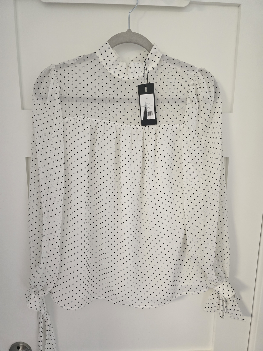 Dynamite White Blouse with Black Polka Dots
